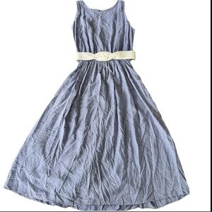 Vintage 90’s Old Money Belted Perwinkle Polka Dot Sleeveless MIDI Dress Small